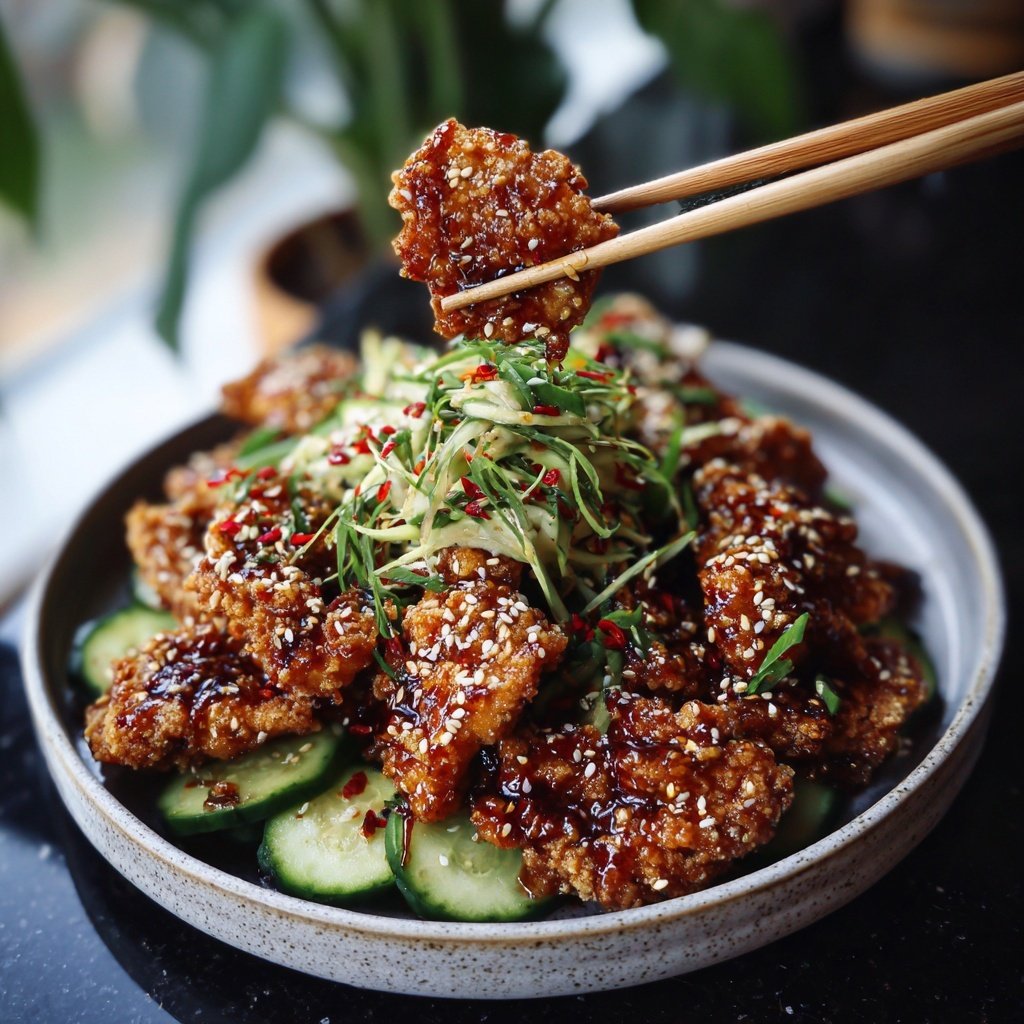 Sesame Chicken with Cucumber Slaw