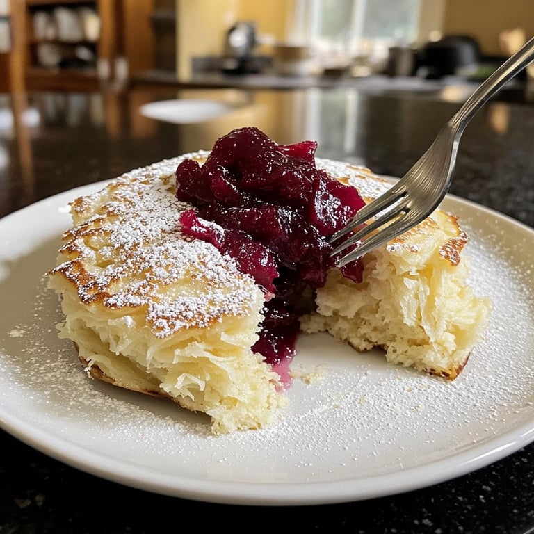 Fluffy Shredded Pancake with Plum Compote
