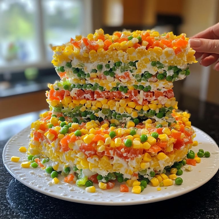 Festive Layered Salad with Corn and Peas