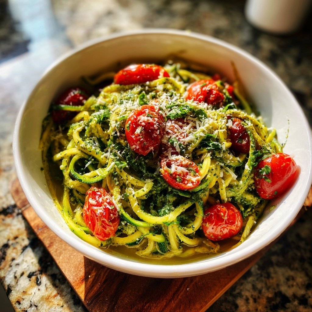 Pesto Zoodles with Cherry Tomatoes
